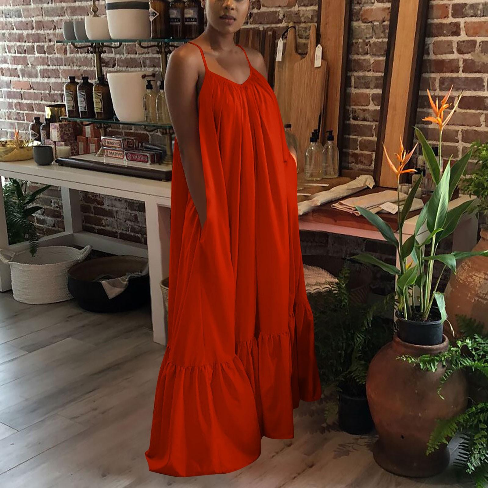 

Женское модное повседневное однотонное платье на бретельках с карманом, свободное платье с открытой спиной, большое распашное платье S красный