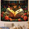 Butterfly Bookshelf Tapestry Flower Tapestries Magic Book and Red Roses Reading Concept Library Reading Room Bedroom Decoration