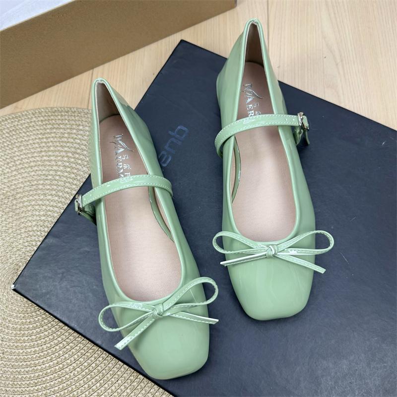 Fashion Flat Shoes for Women's Spring Autumn Square Toe Bow Mary Jane Shoes Women's Patent Leather Casual Women's Shoes Large Size 43 44