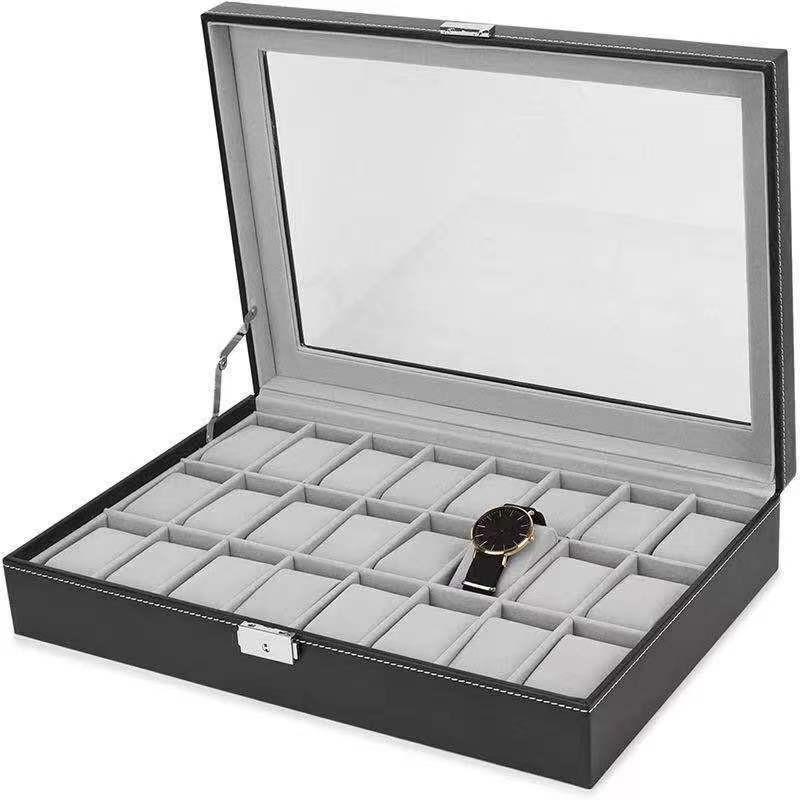 24 Black Watch Storage Box Case Bracelet Bangle Jewelry Display Collection Tray
