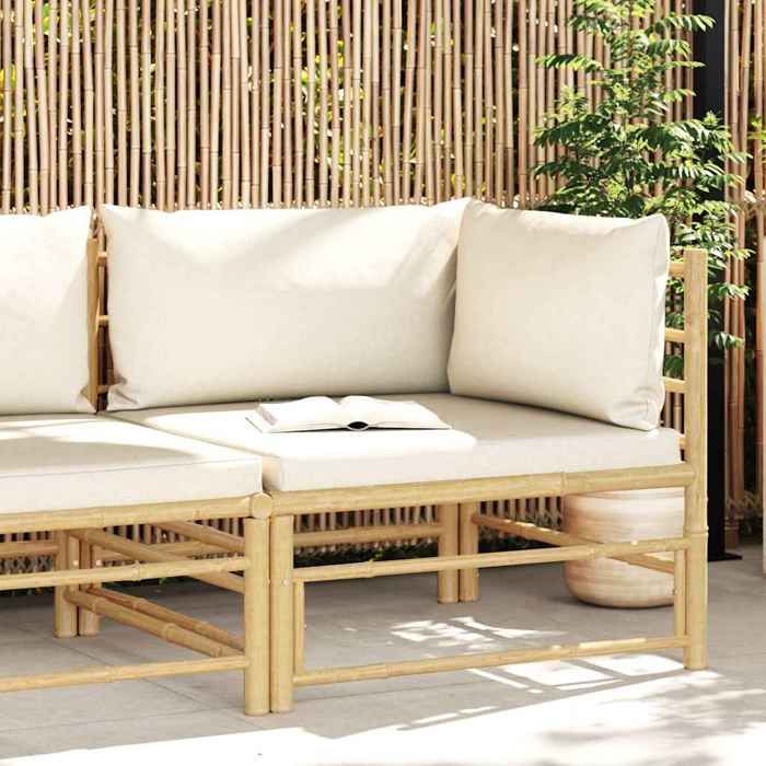 Maison Exclusive - Canapé d'angle de jardin avec coussins blanc crème Bambou