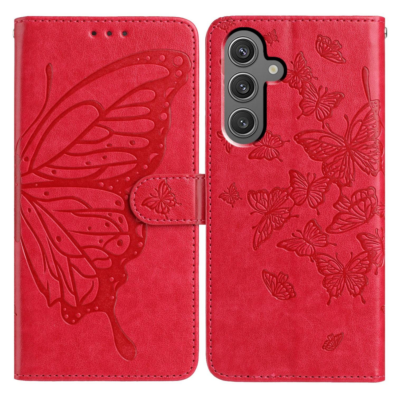 

For Samsung Galaxy A15 4G/A15 5G Case Butterfly Imprinted Wallet Stand PU Leather Flip Phone Cover with Strap Red