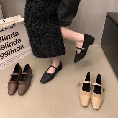 Temperament Pointed Mary Jane Shoes Women's Autumn 2025 New Splicing One-word Buckle with Shallow Mouth Single Shoes