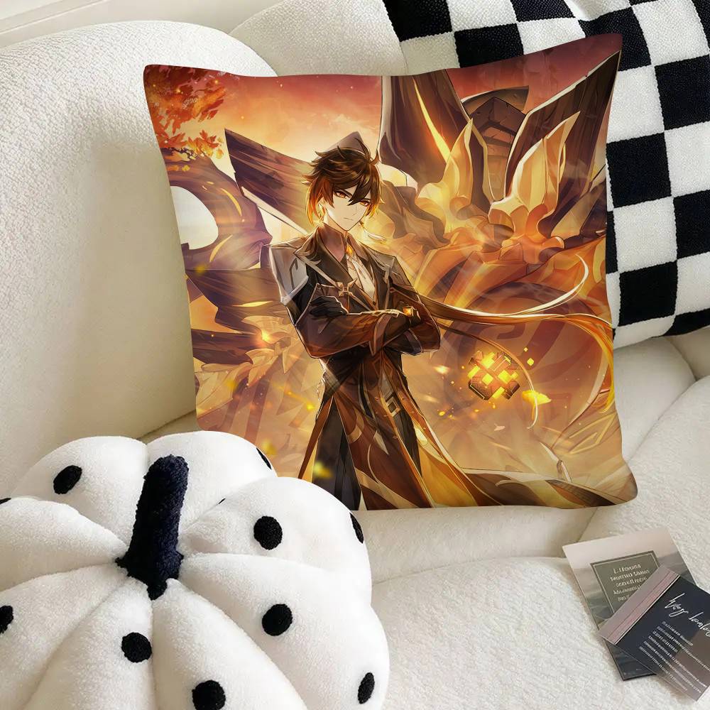 

Game Anime Genshin Impact Zhongli Pillow Case Fashion Square Pillowcase Bedroom Sofa Room Ins Decoration Leisure 16x16Inch