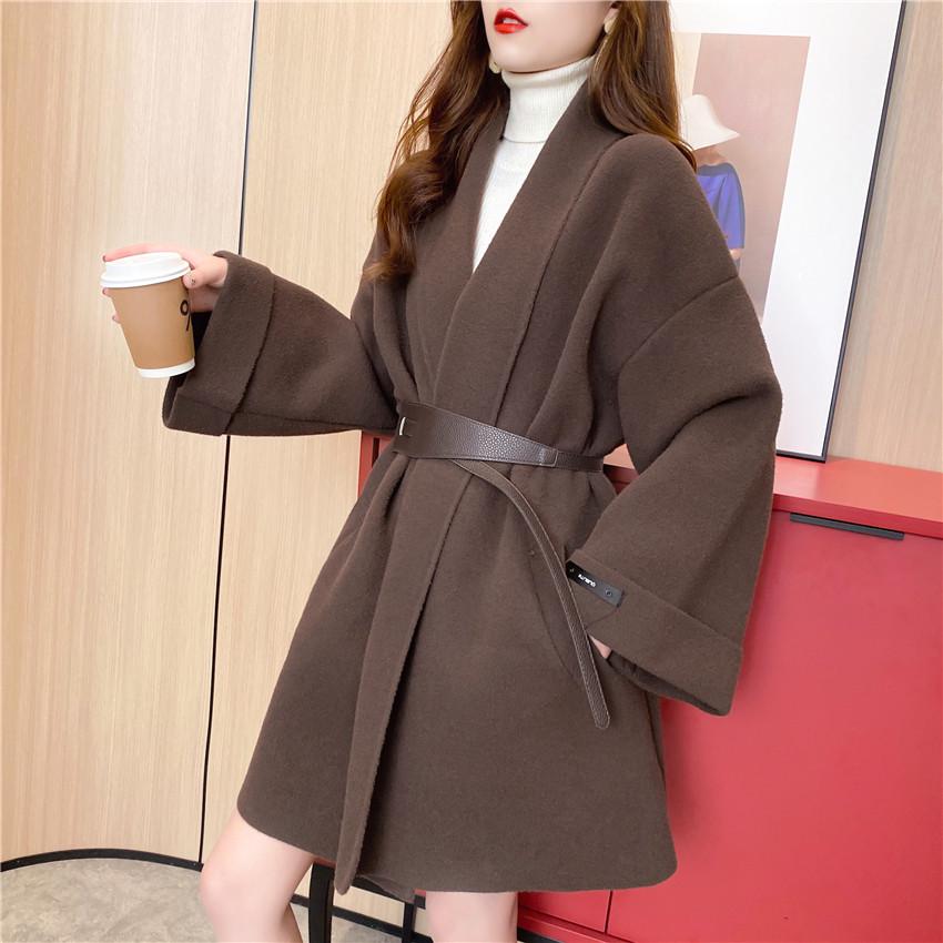 

Женское двустороннее флисовое пальто в корейском стиле – Осень/Зима 2025, свободный крой, однотонное, с поясом на талии, искусственная шерсть. S (suggested 40-60 kg) кофейный