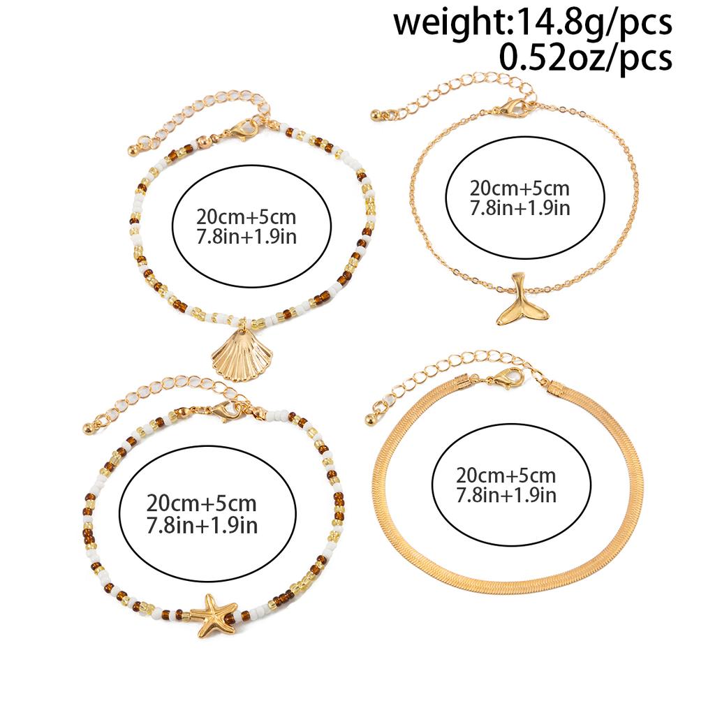 Ingemark Exquisite Fishtail Scallop Starfish Pendent Anklet Chain Women Summer Beach Vacation Rice Beads Feet Chain New Jewelry