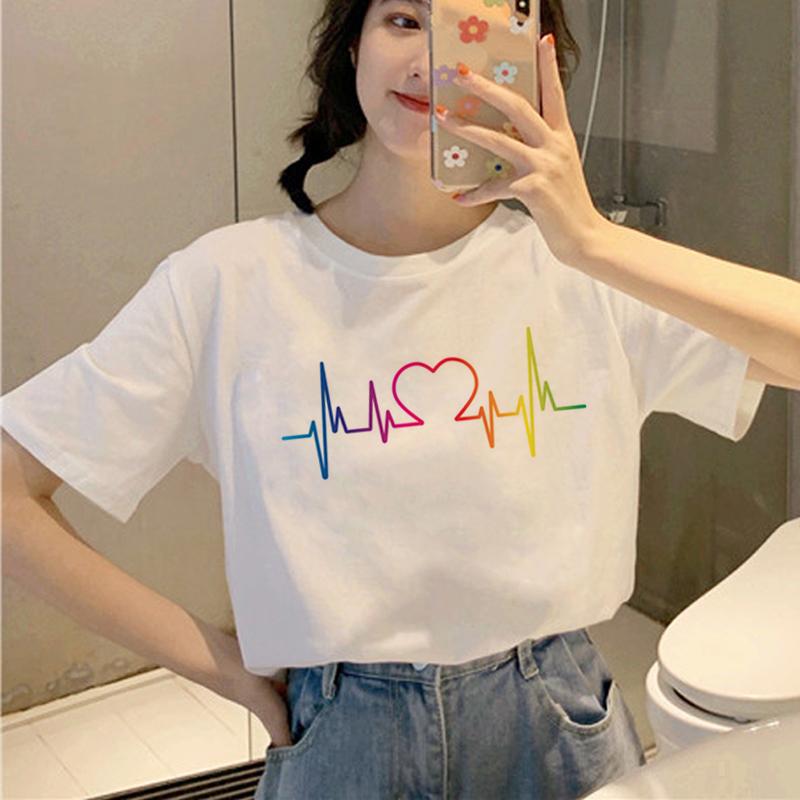 Lgbt Harajuku T-Shirt Women Ullzang Gay Pride 90s T-Shirt Graphic Lesbian Cartoon Print