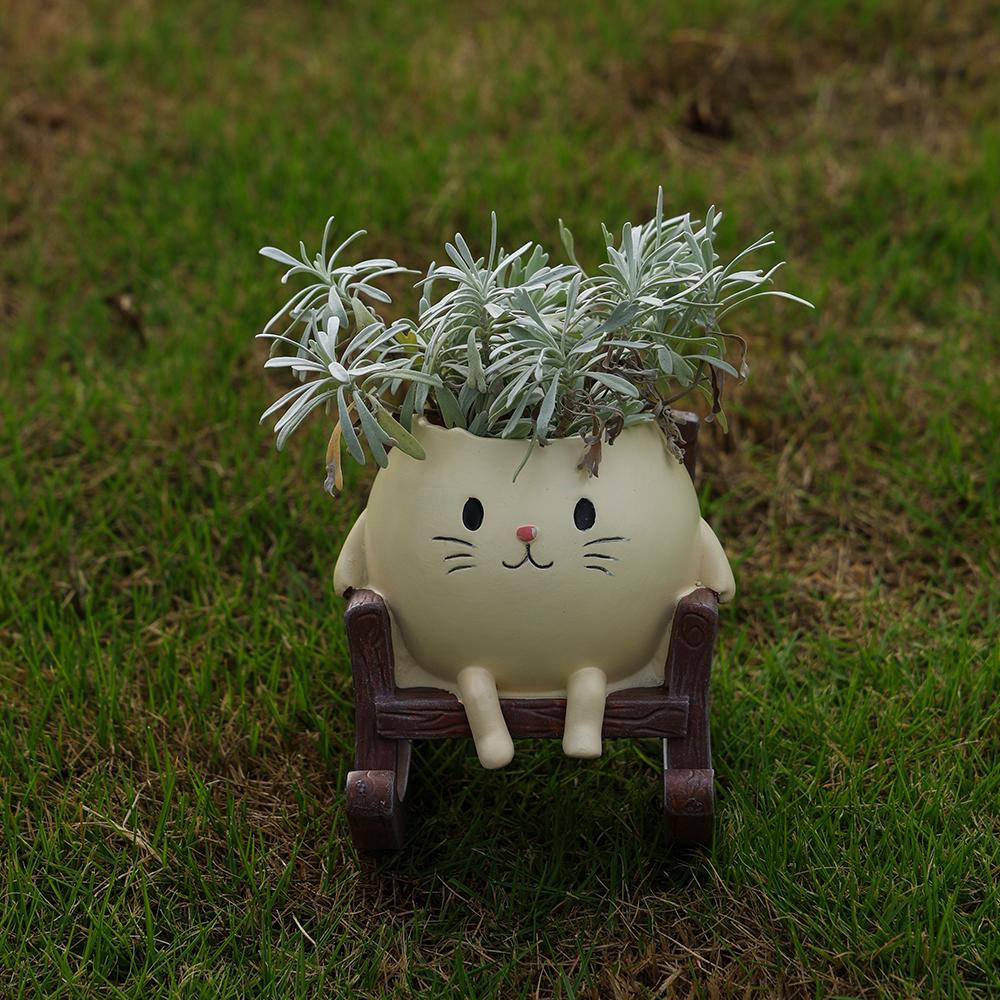 Cute Resin Cat Planter Rocking Chair Style Hanging Kitten Planter Home and Garden Decorative Pot