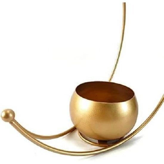Metal Geometric Design Vase with Gold Finish - Table Decorative Flower Pot (Size 24 x 24cm) (Moon Flower Vase)