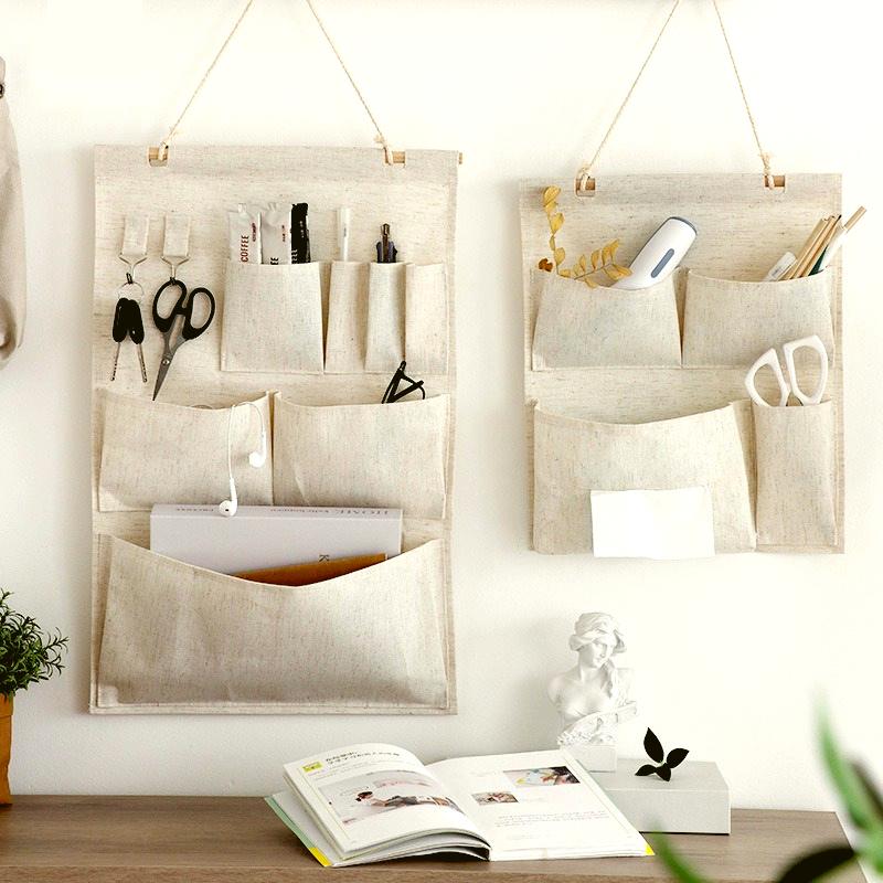 7/12pc Multi-Pocket Hanging Bedroom Dorm Room Cloth Pouch with Cell Phone Pocket Wall-Mounted Fabric Storage Organizer for Door