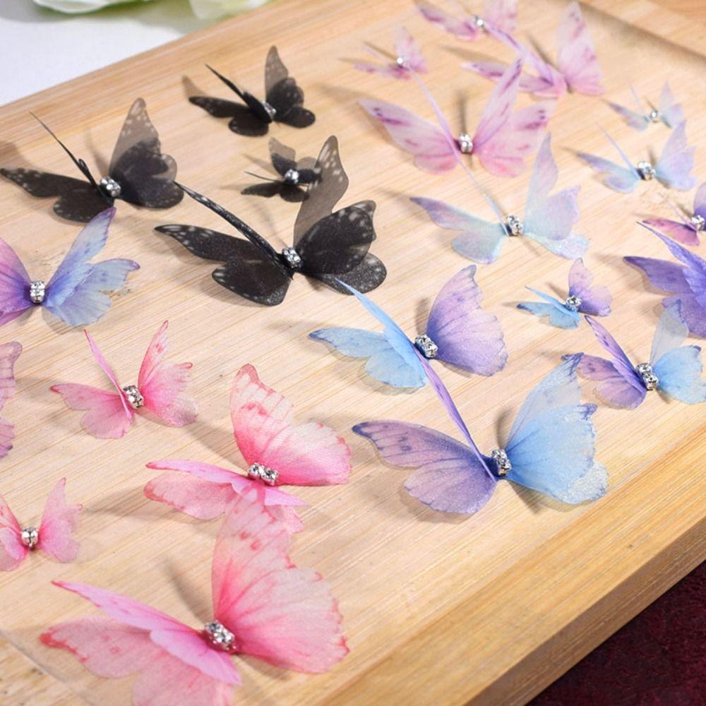 50Pcs Double Layer Butterfly Appliques Translucent Clothes Sewing Patch  Garment Design Materials