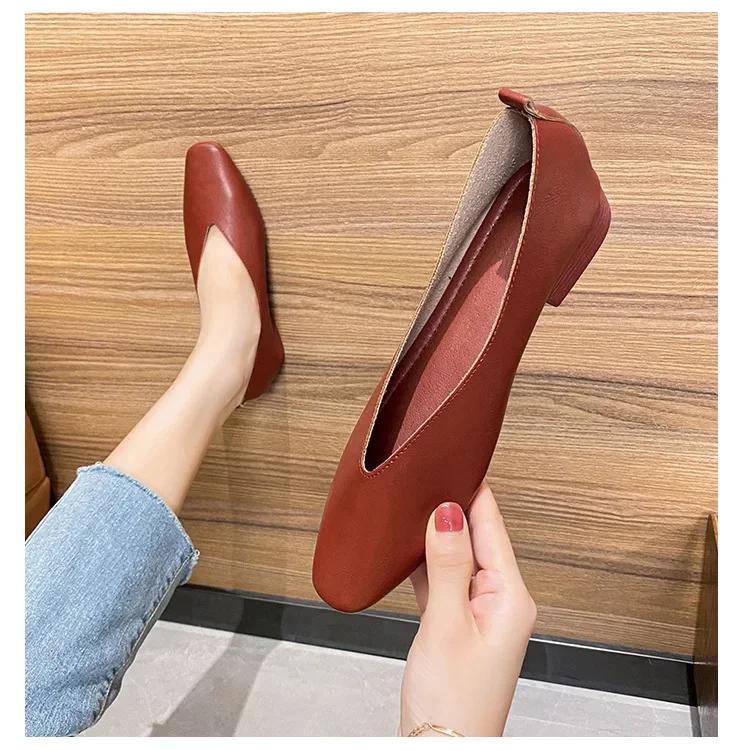 Genuine Leather Multi color Low heeled women's Shoes  Round Toe Flat Bottom Shallow Cut Single Shoe Casual Versatile Loafers