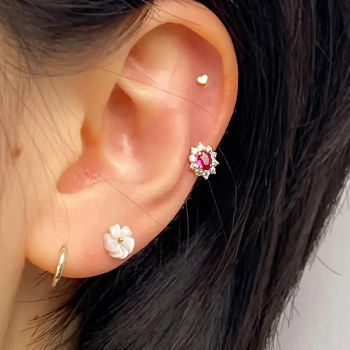 14K Ruby Sunflower Earrings