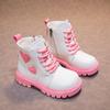 Girls Fashion Boots Kids Rubber Leather Boots Autumn and Winter Cotton Soft Sole Pink with Love Side Zip Children Princess Boots