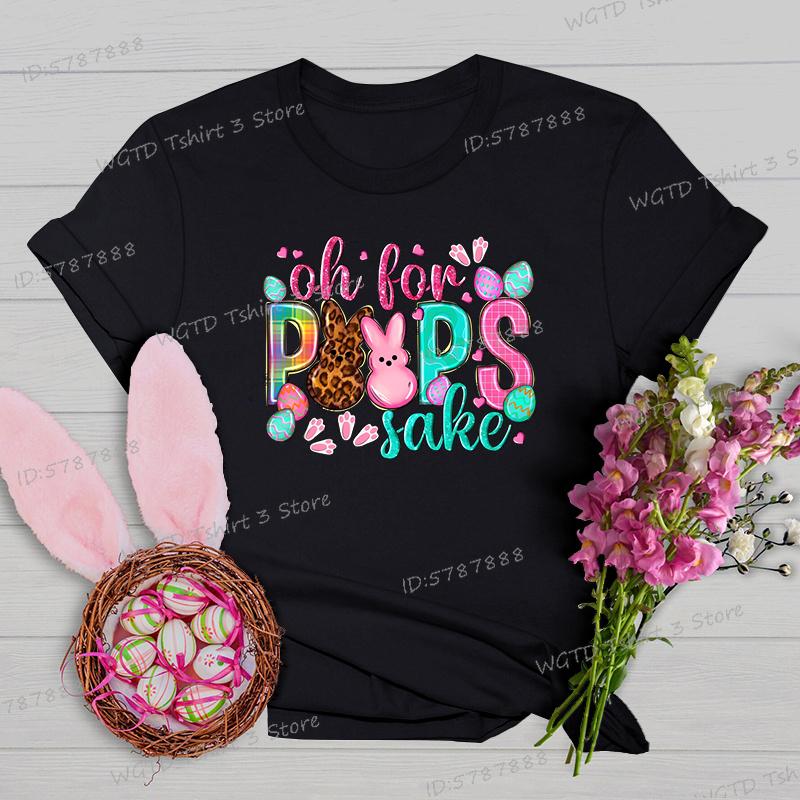 Oh for Peeps Sake Easter Tshirts Cute Bunny Leopard Print Crew Neck Tshirt Cartoon Rabbit Womens Easter Day Classic Tops Tees