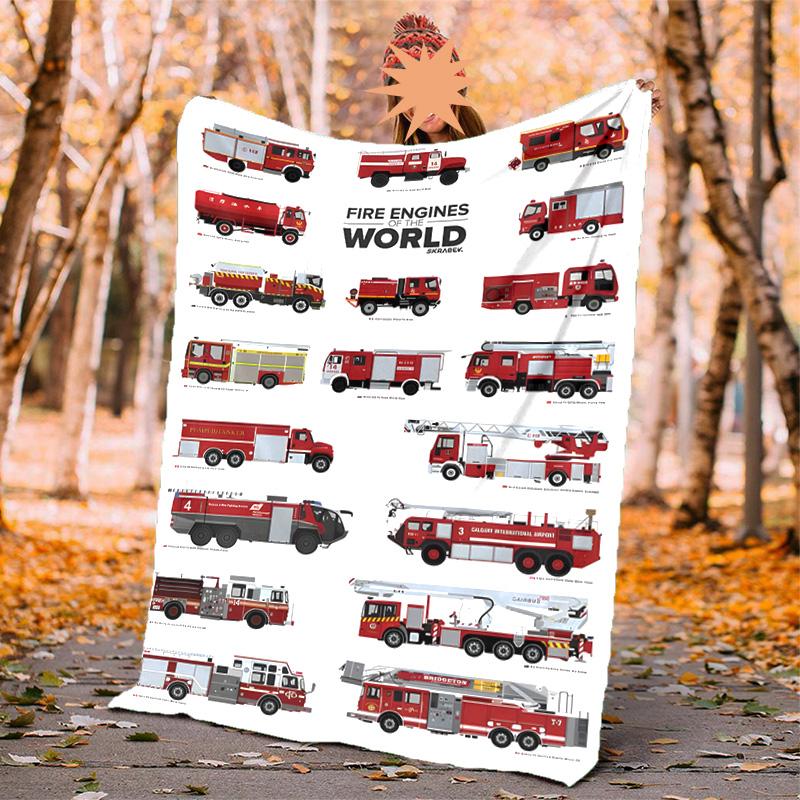 Fire Truck Flannel Blanket Soft Warm All-Season Throw, Design for Camping, Car Travel, Hiking Sofa, Bed, Office Perfect Gift for Parties