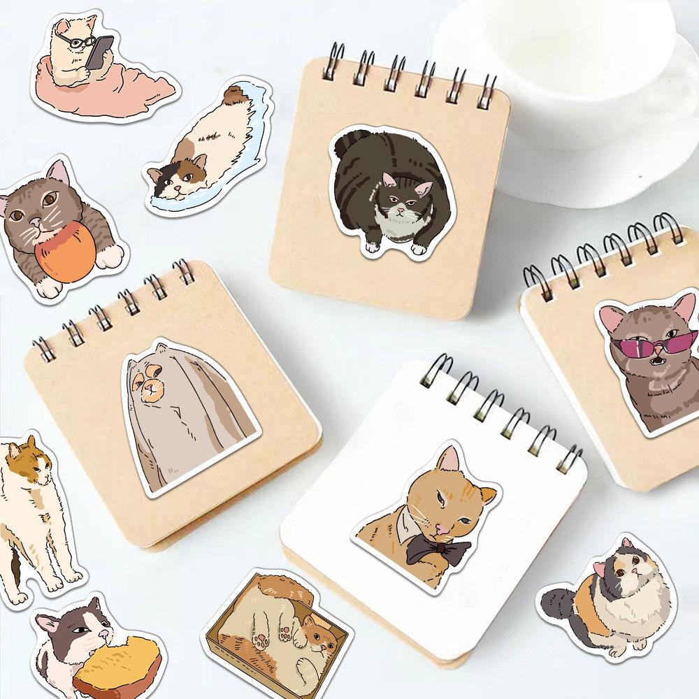 50 Cat Emoji Stickers: Creative Cartoon Decals for DIY Phone Cases, Water Bottles, and Notebooks