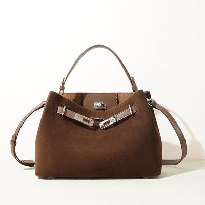 Leather Women's Large-capacity Commuter Handbag, New Versatile First-layer Suede Women's Design Niche Messenger Bag