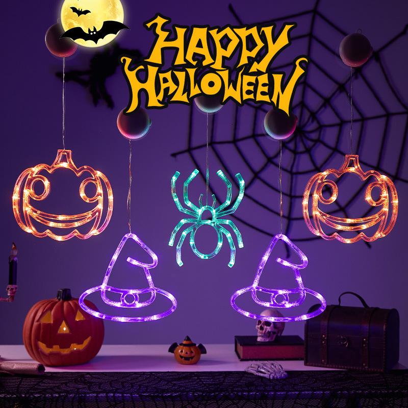 Halloween pendant suction cup lamp festival supplies ornaments pumpkin spider decoration party ghost festival led modeling lamp