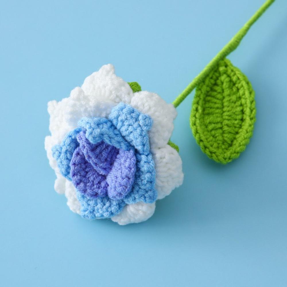 DIY Hand Woven Roses Pointed Leaf Romantic Knitting Flowers New Crochet Rose Flower  Anniversary