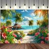 2D Hawaiian Bungalow Beach Backdrop Tropical Flower Photography Background