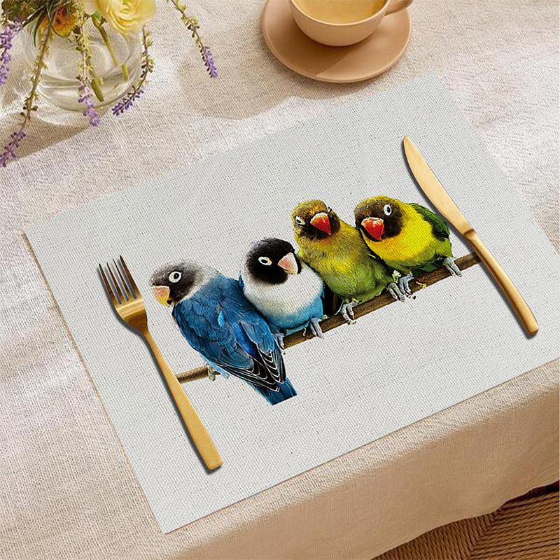 Animal Print Linen Placemat Rabbit Parrot Dragonfly Pattern Desktop Decorations Tableware Non-slip Heat Insulation Mat