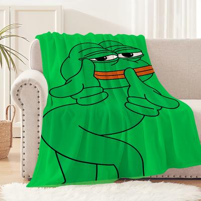 Funny Meme Cartoon Art P-Pepe Frog Home Flannel Warm Comfort Soft Plush Blanket For Sofa Living Room Office Bedroom Travel Gift