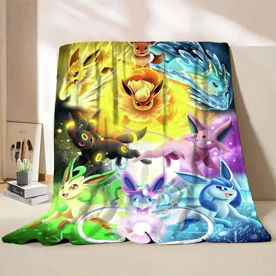 Pokémon Evoli Flanell-Kuscheldecke für Bett Sofa Zuhause Schlafzimmer Büro Reisen Kinder-Überwurfdecke Kinder Winter Warm Weich Geschenke