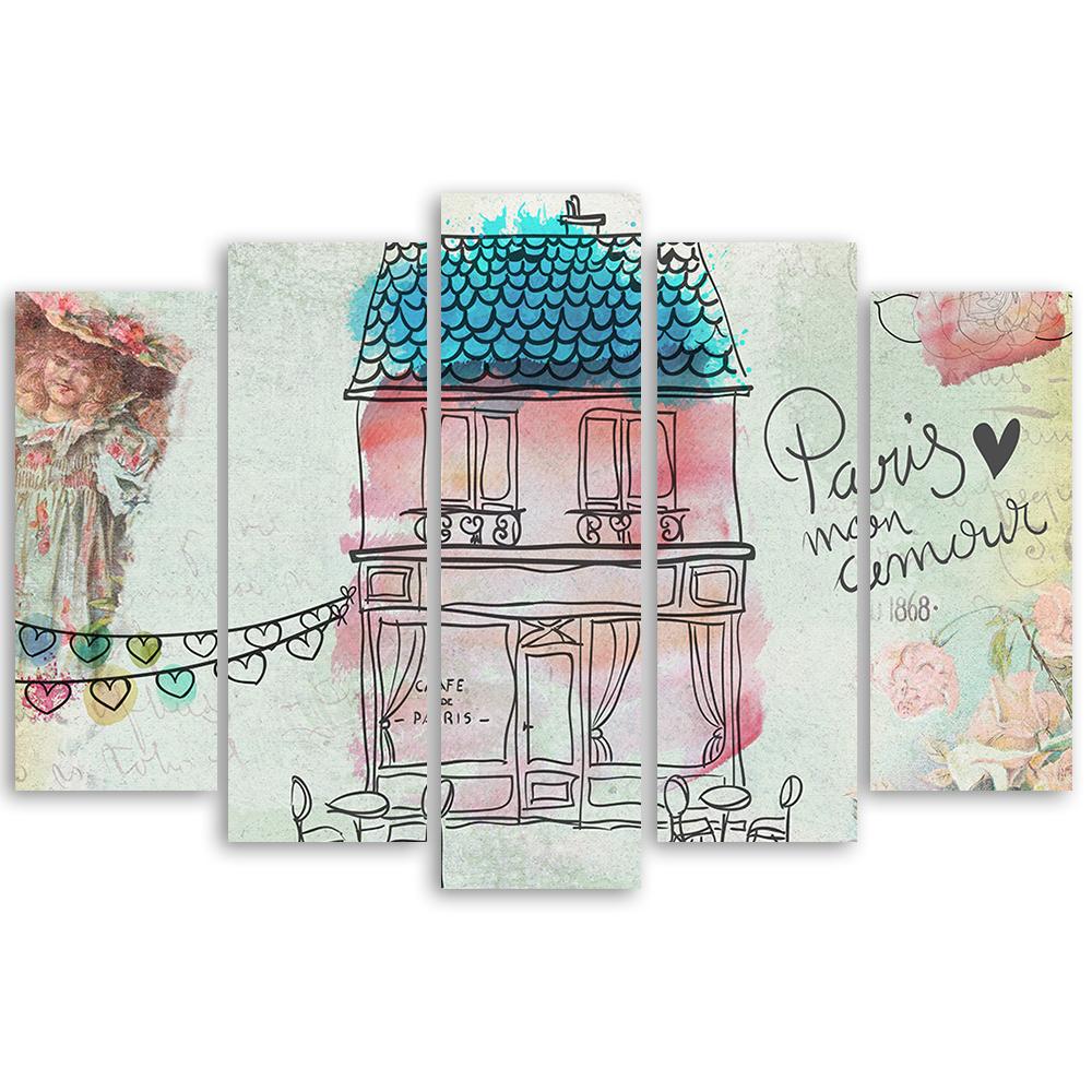 Five Piece Picture Canvas Print Coloured House