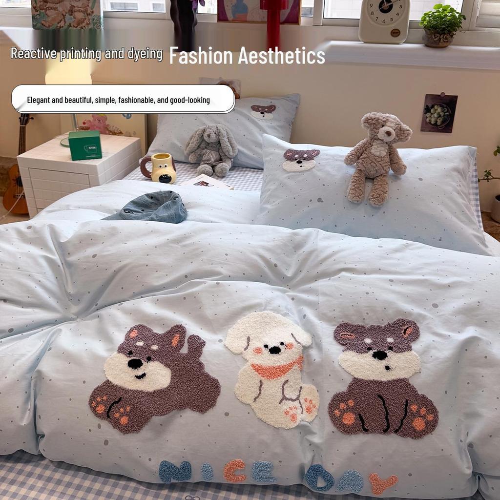 2025 New Style Full Cotton Embroidery Bedding Set: Includes Duvet Cover, Bed Sheet, and Three-Piece Dorm Towel Set