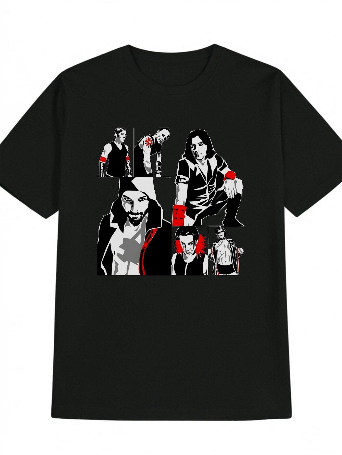 Casual Versatile Black T-shirt with Character Print - Short Sleeve XL