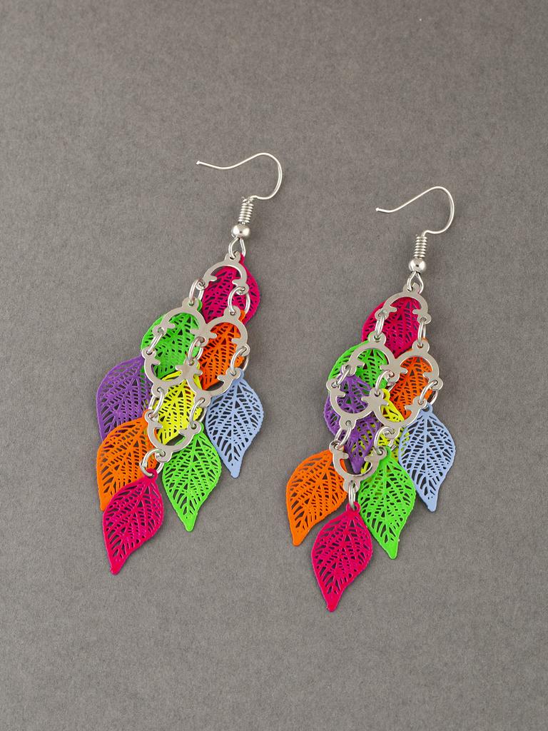 1 Pair Fashionable Retro Hollow Leaf Tassel Earrings For Women, Japanese And Korean Style