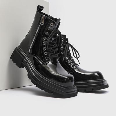 Mode Herren Luxusmode Lackleder Stiefel Designer Schuhe mit eckiger Spitze Party Nachtclub Kleid Plateau Motorrad Knöchel Botas