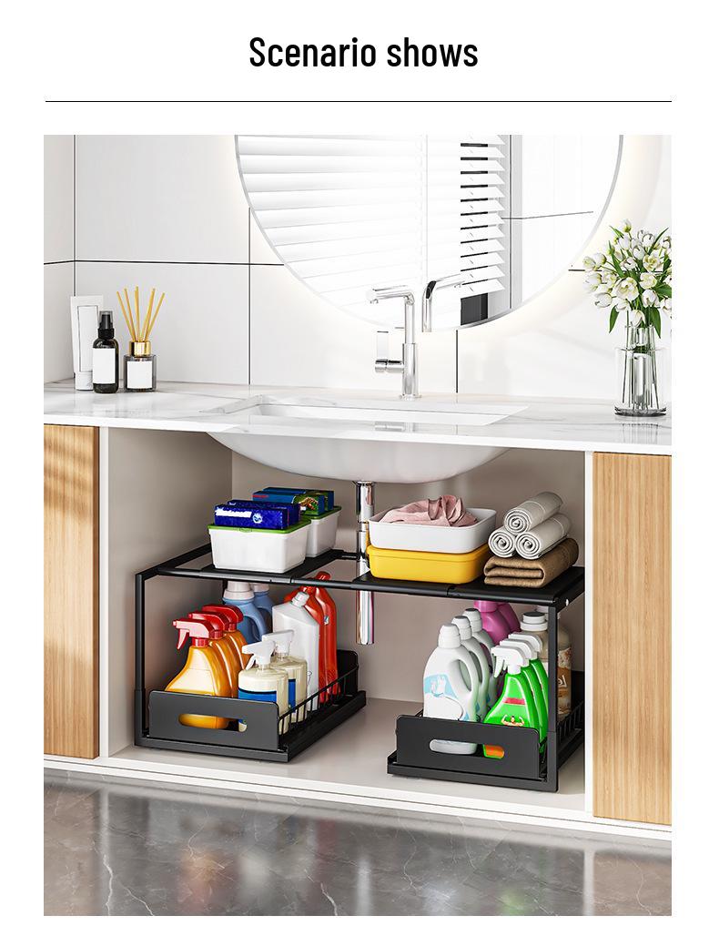 Under-Sink Organizer: Tiered Pull-Out Basket for Kitchen & Bathroom Storage.