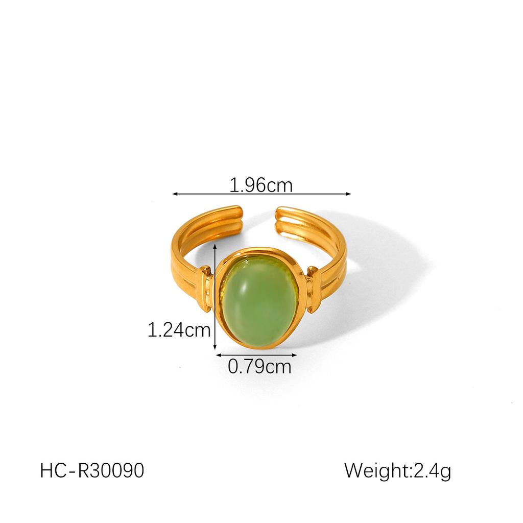 French Retro Court Style Natural Tiger Eye Stone Stainless Steel Ring for Women, Non-fading Titanium Steel Open Ring