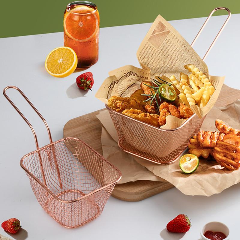 Stainless Steel Frying Basket Multifunctional Mini French Fries Frying Basket Creative Square Oil Separated Frying Basket