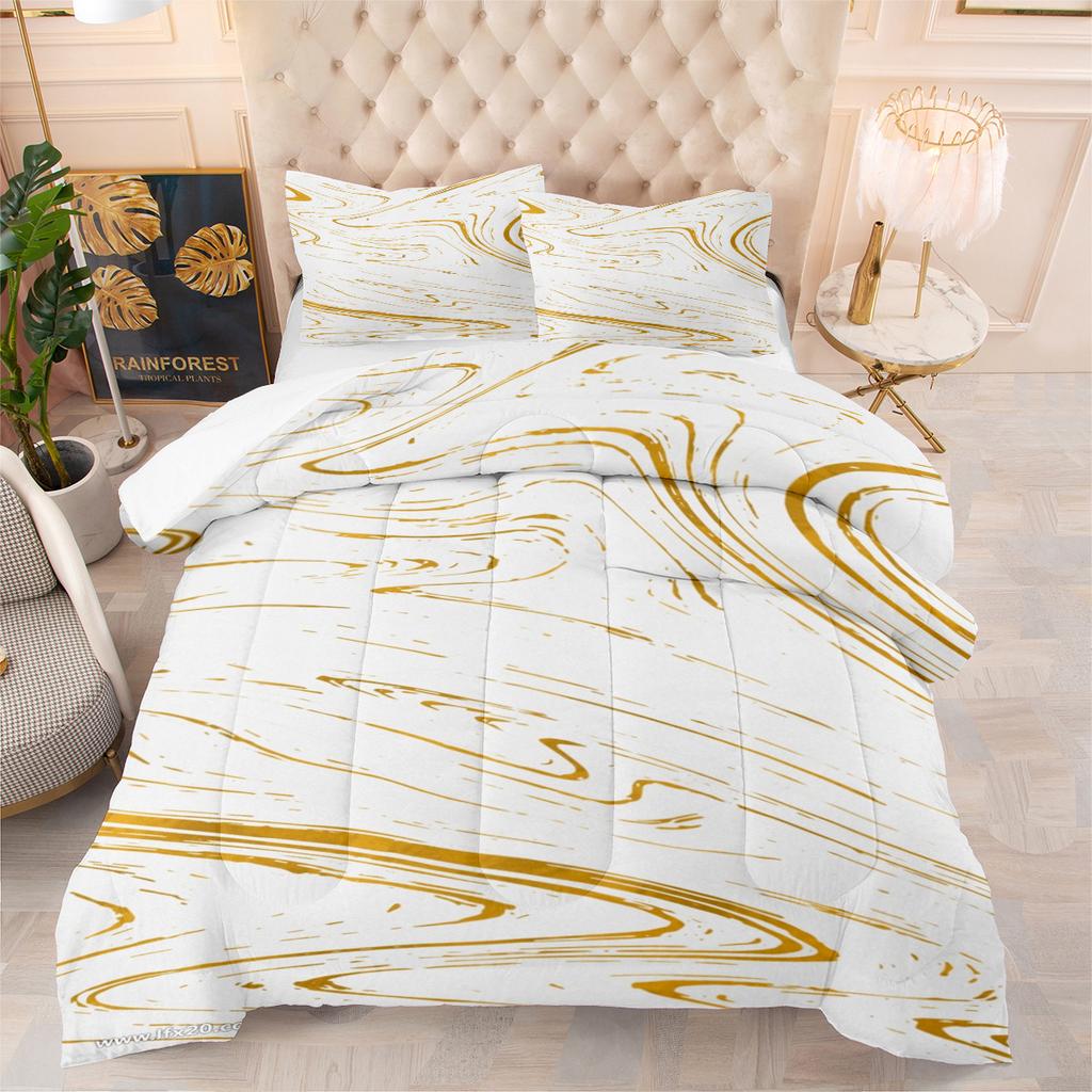 New Marble Texture Water Ripple Quilt Set - 3 Piece Set with Plush Fill and Printed Duvet Cover