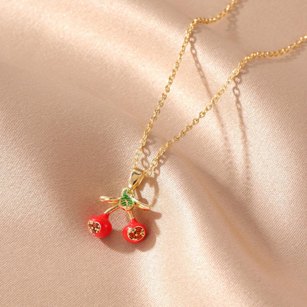 Summer Tropical Fruit Pendant Necklace Women Collar Accessories Fashion Gold Color Stainless Steel Necklaces Trendy Zircon Gift