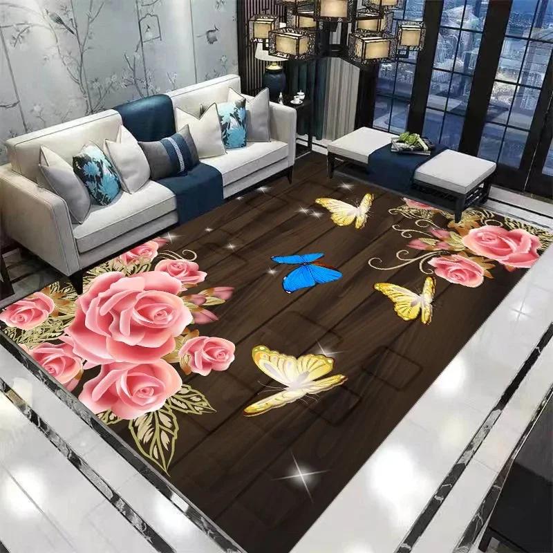 Home Decor Entrance Door Mat Flower Rose Pastoral 3D Print Carpet Living Room Rugs Soft Non-slip Floor Mat Carpet Bedroom Decor