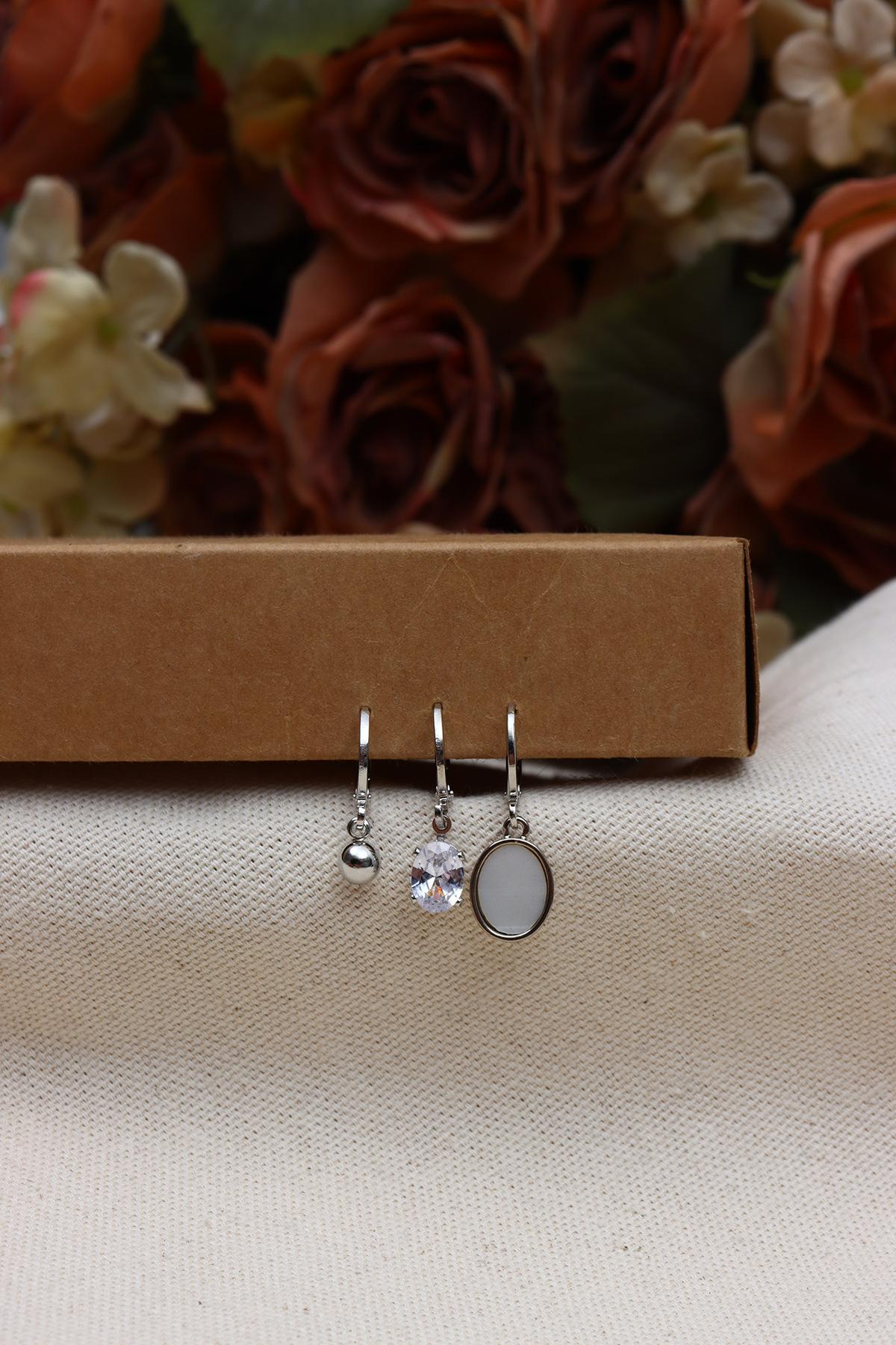 

Серьги из трех частей серебряного цвета с перламутром и эмалью