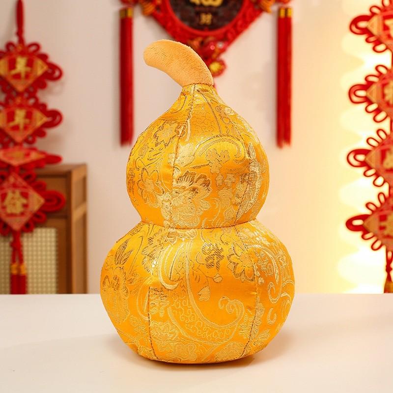 Chinesischer Stil Goldene Glückskürbis Kissen mit Stickerei Festmuster für Heimdekor