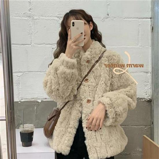 

Пальто из овечьей шерсти большого размера в корейском стиле 2025 - Свободное, теплое и модное зимнее пальто для женщин S for 80-100 lbs