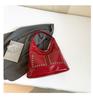 Retro Rivet Oil Wax Leather Red Bag Women's New Large-capacity Design Commuter Bag Tote Bag Tide