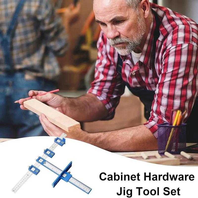 Jig din Aliaj de Aluminiu pentru Feronerie de Mobilă, Ghid de Localizare cu Pumn de Găurit, Reglabil, Instalare Rapidă și Precisă, unelte pentru prelucrarea lemnului