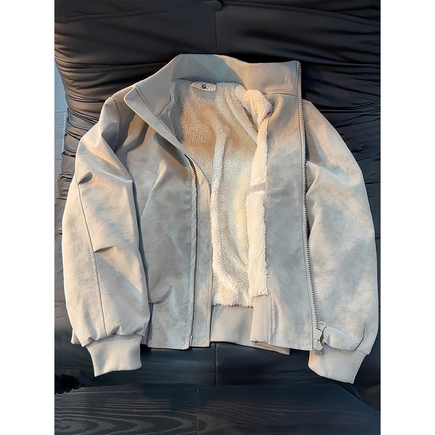 

Men s Light Gray Tie-Dye PU Leather Bomber Jacket with Stand-Up Collar - Winter Warm Velvet Lining XXL сірий колір