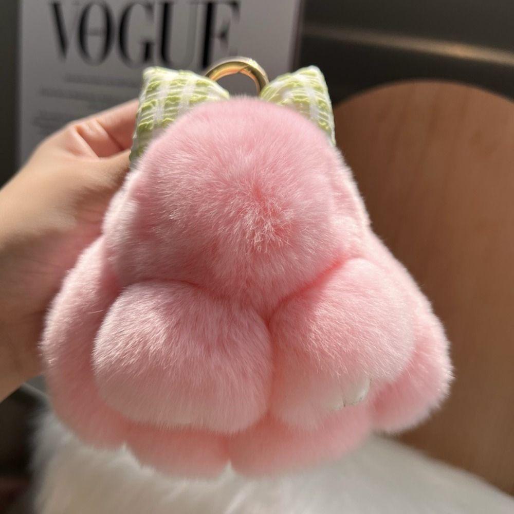 Plush Pompoms Bow Rabbit Pendant Cartoon Hanging Ornament Fluffy Bunny Doll Keychain Stuffed Doll Bag Pendant Bag Accessories