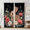 2 Pcs, Filtering Curtains (excluding Rods, Non-movable, Without Batteries) Vintage Rabbit and Floral Moon for Use In Bedrooms