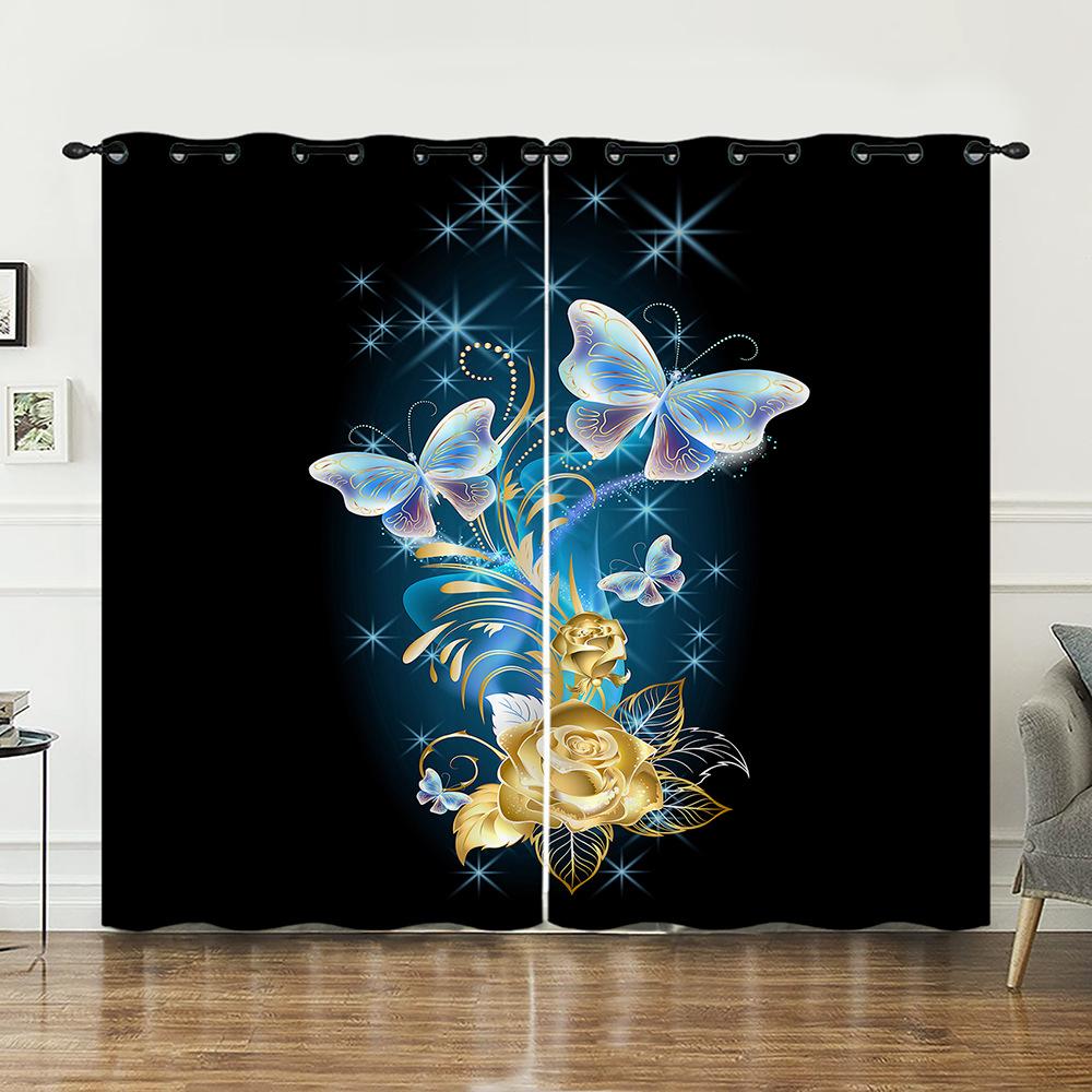 Vorhänge Retro Gold Schmetterling Tier Vorhänge Digitaldruck Verdunkelungsvorhänge Ohne Bohren