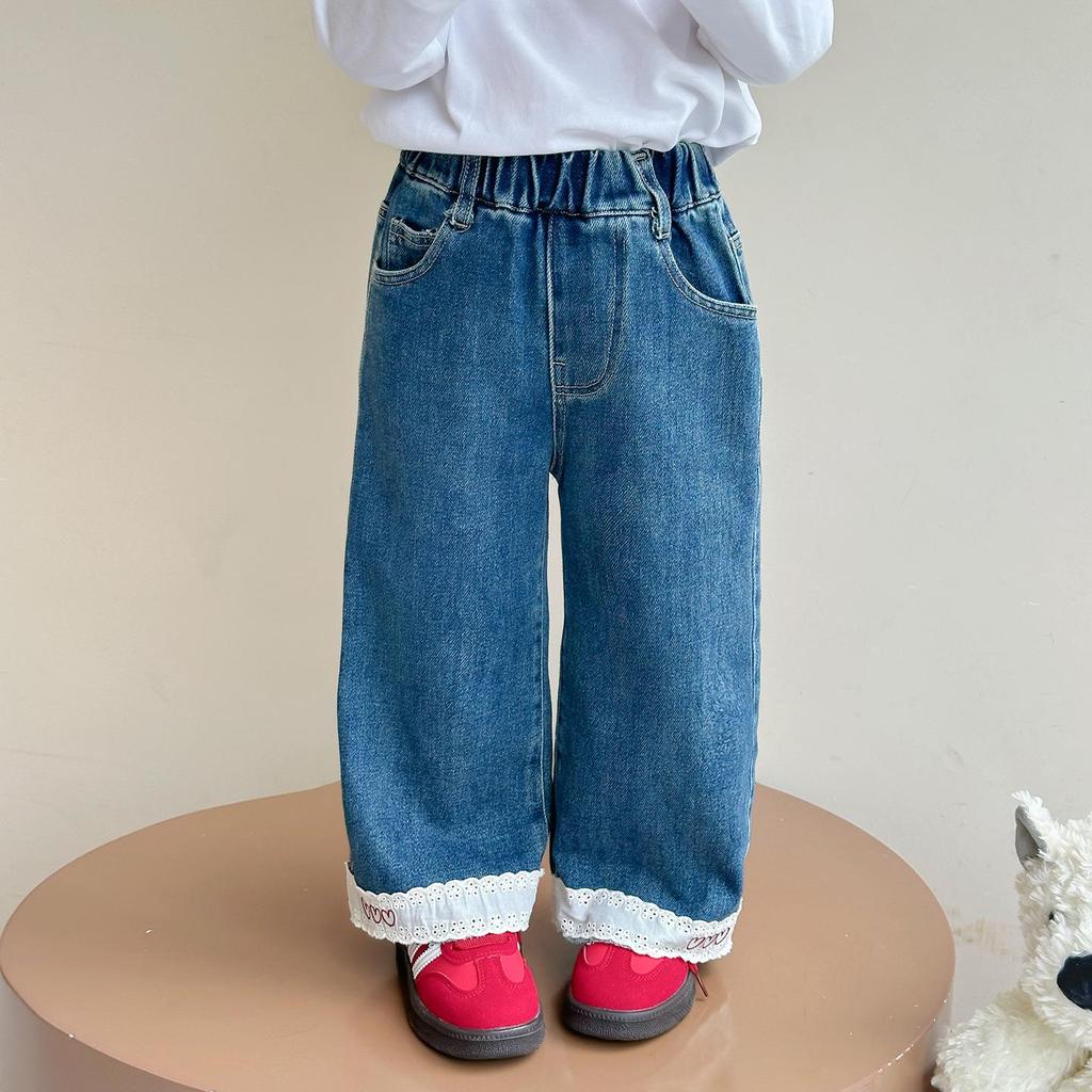 2025 Fashionable Long Sleeve Lace T-shirt for Girls' Spring & Autumn