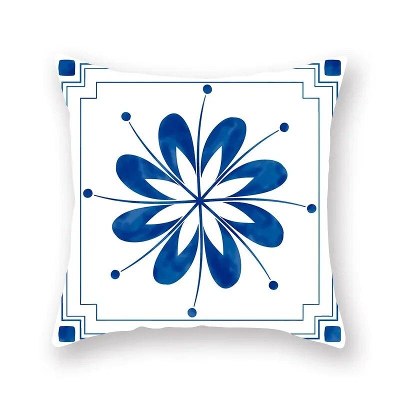 Blue Mandala Flower Geometric Print Pillowcase Living Room Sofa Bedroom Car Office Cushion Cover Home Decoration Ornament
